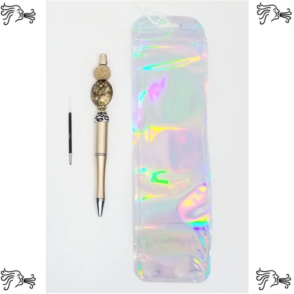 Gold Beaded Pens Includes Pouch and Ink Refill